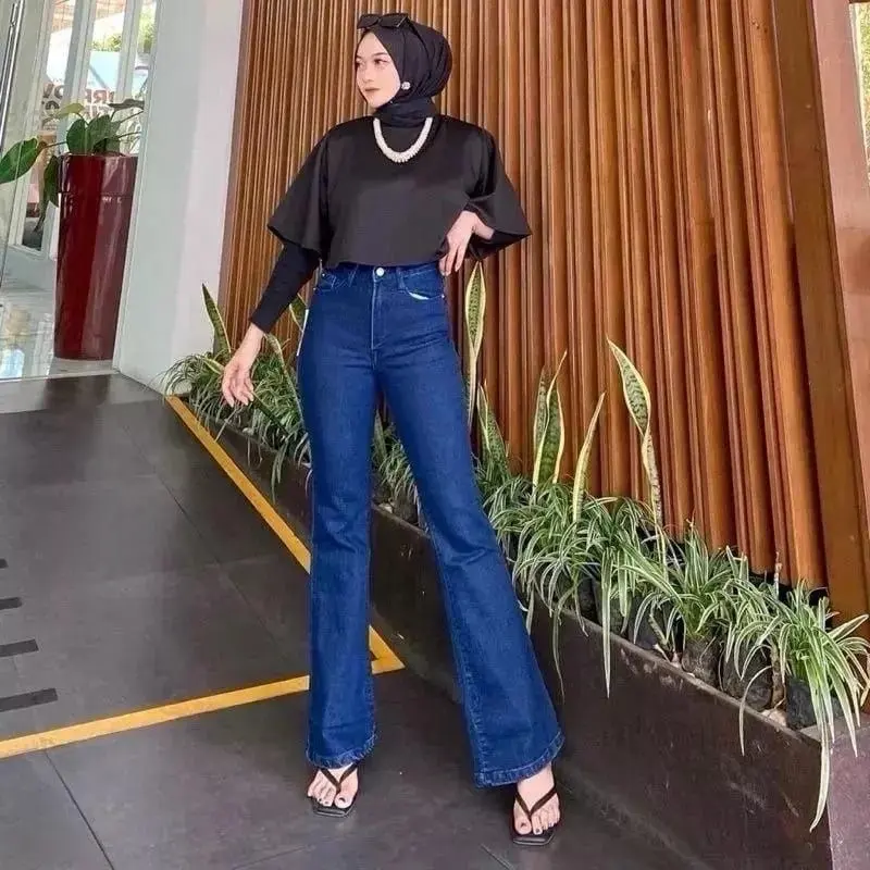 Cutbray Strech Higwaist Premium Soft Jeans Button 2 Size 27-42 Celana Panjang Denim Wanita Nyaman sexy regular cutbray jeans wanita cut bray