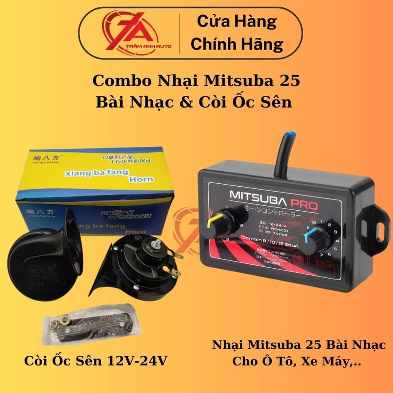 Combo Nhại còi Mitsuba Pro 25 bài nhạc & Còi ốc Sên chống nước dành cho ô tô xe hơi 12V- 24V - Trâm Anh 94