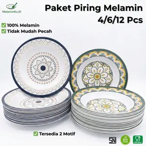 TOPTREE Piring Melamin Motif Bunga Set 4/6/12 Pcs Ukuran 9 dan 10 Inch