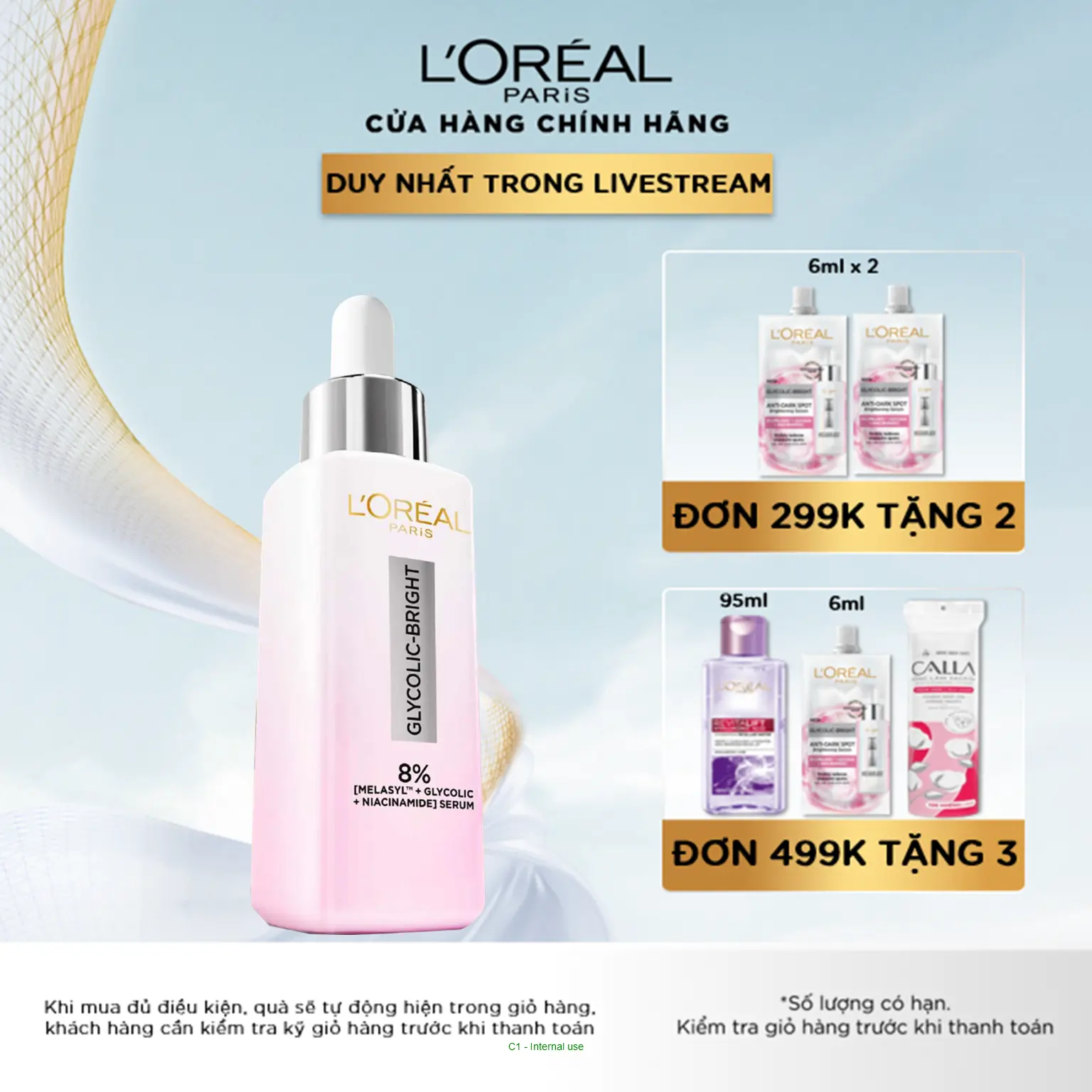 SERUM DƯỠNG SÁNG, MỜ THÂM MỤN & NÁM L’OREAL PARIS GLYCOLIC BRIGHT 8% [MELASYL+GLYCOLIC+NIACINAMIDE] 30ML Làm Đẹp Da Dưỡng Ẩm Da