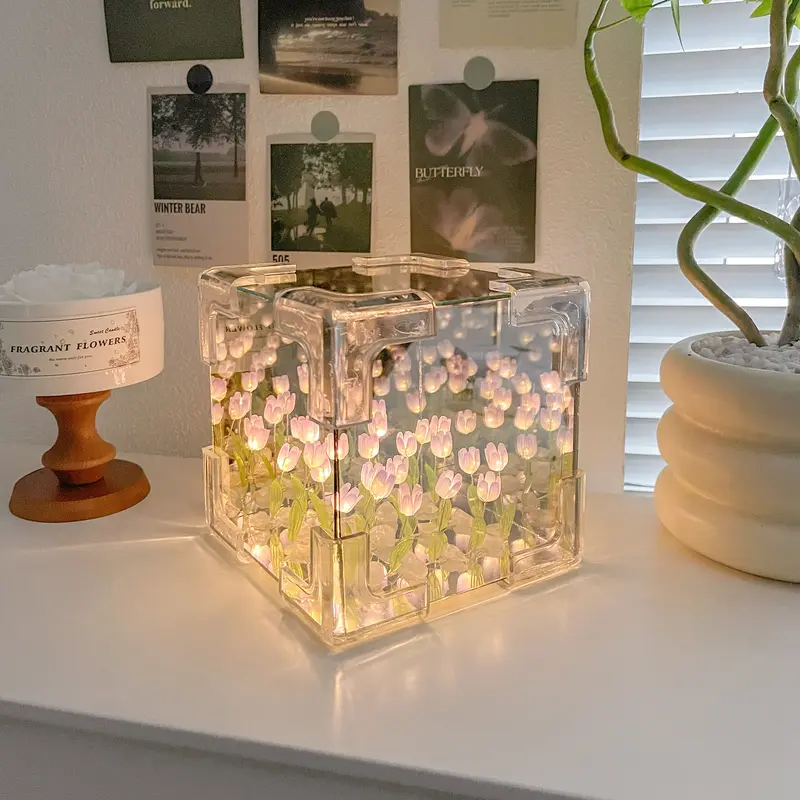 Tulip Lampu Lampu DIY Tulip Lampu Malam Led Cermin Lampu Dekorasi Hadiah Ulang Tahun 21 Bunga 6