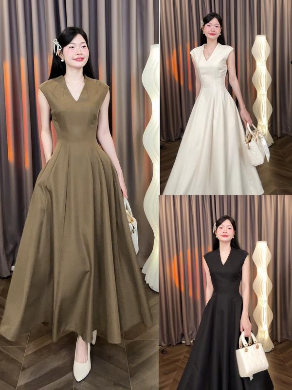 [Đ.36-T] Đầm Cổ V Thiết Kế 8 Mảnh Dáng Dài (Có Túi)| Tũm Clothing