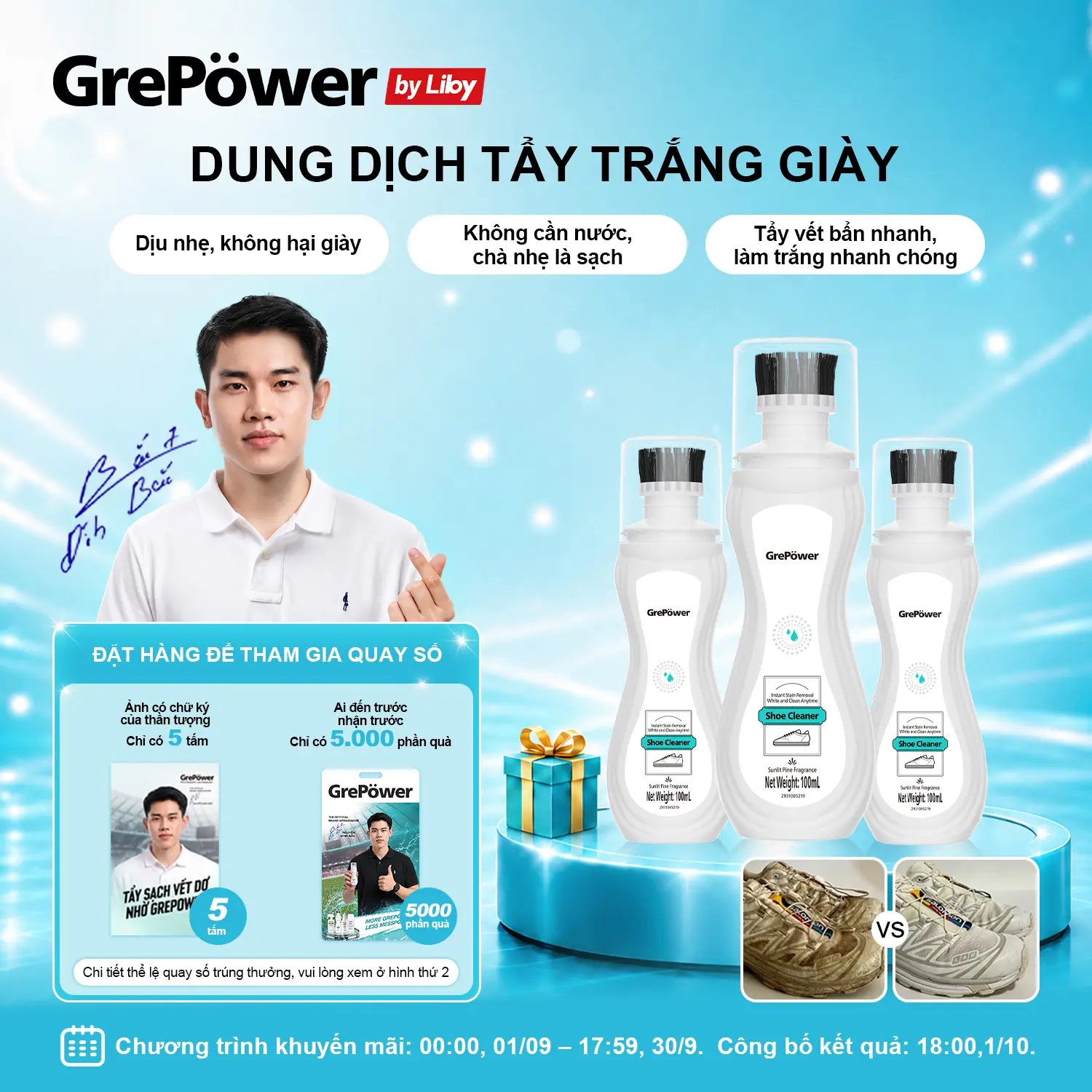 【Grepower by liby】Dung dịch Tẩy Trắng Giày - Lau là sạch, không cần giặt!-D1