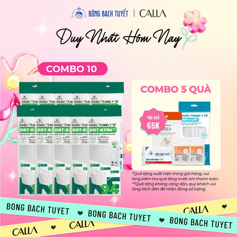 Combo 10 Gói Khẩu trang Bông Bạch Tuyết KF94 4 lớp trắng (10 cái/gói)