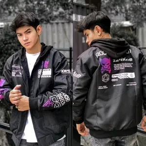 Jaket Pria Bomber Cyber Topi Skyblue Jaket Parasut Jaket Outdoor Jaket Motor Waterproof Dan Anti Angin Unisex Pria Wanita