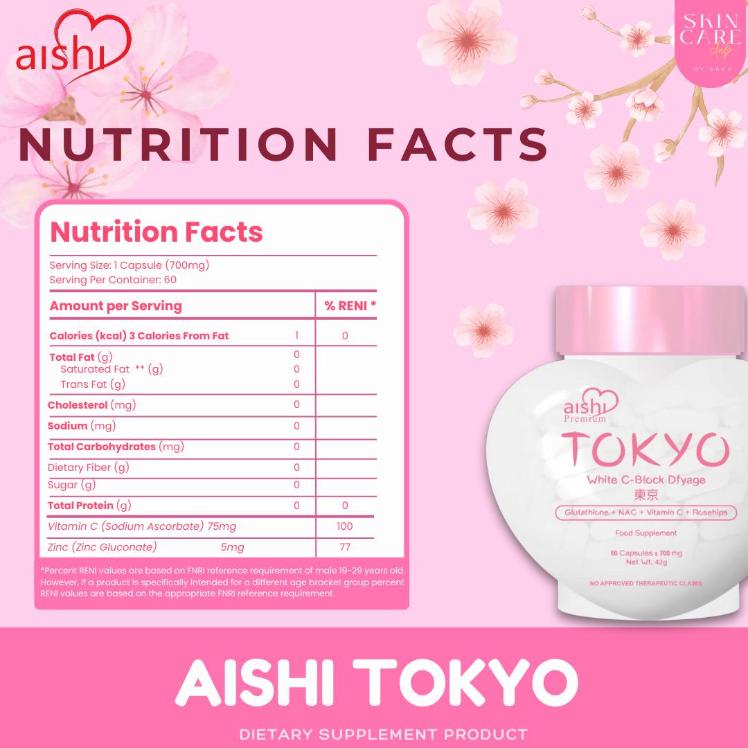 Aishi Tokyo Japan White C-Block Glutathione + Oral Sunblock Whitening  Supplement | 60 Capsules | TBS1 | Dietary Beauty Edible