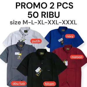 PAKET 2 PCS CUMA 50 RIBU KEMEJA POLOS PRIA LENGAN PENDEK Hitam Putih Abu Maron Navy Distro Casual