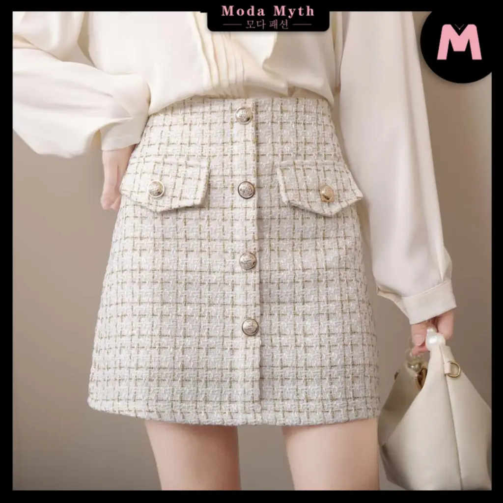 MODAMYTH LB23 - Skort Tweed Rok Celana Wanita Highwaist Hw Korean Style Celana Pendek Skirt