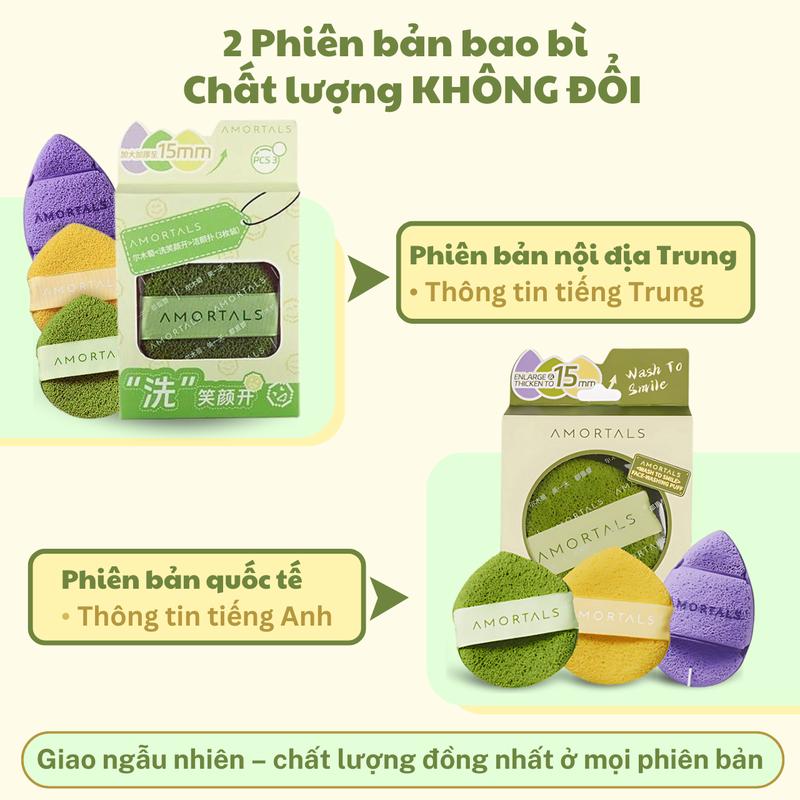 《Amortals Vietnam》Bông mút rửa mặt bọt biển AMORTALS Chính hãng hình giọt nước làm sạch da mặt