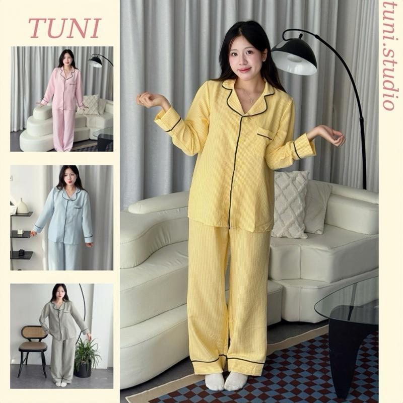 Bộ Đồ Ngủ Pijama Kẻ Sọc Phối Viền Xinh Tuni.studio PJMKS01