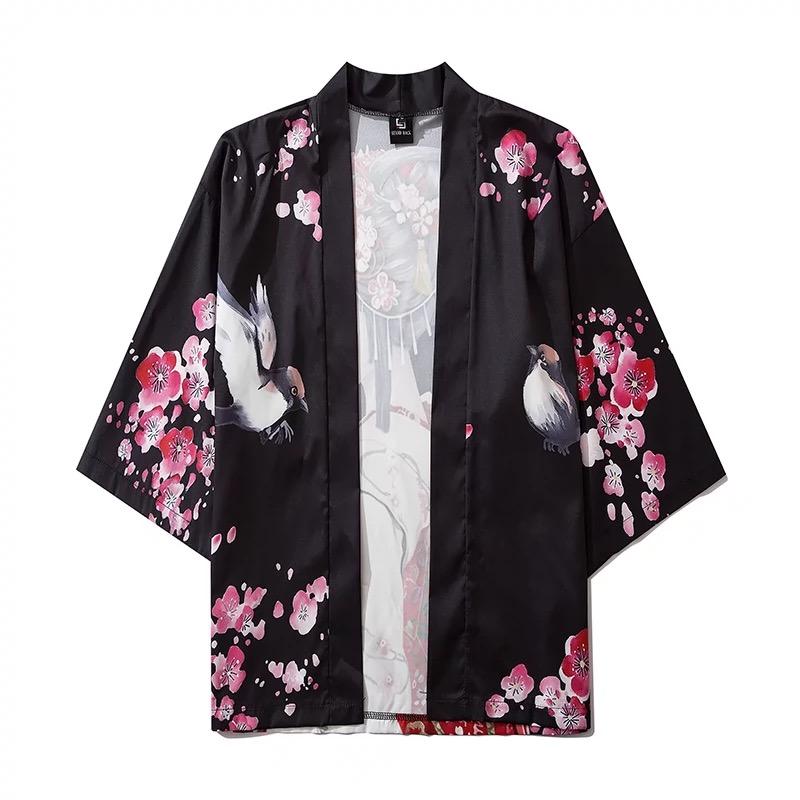 Kimono ngắn Tay Mùa Hè, Unisex, Dành Cho Nam, Thời Trang Đường Phố Nhật Bản, Quần Áo Trang Phục Samurai, Áo Mỏng, Áo Sơ Mi Nam Phong Cách Hawaii Màu Đen Shirt Menswear 4