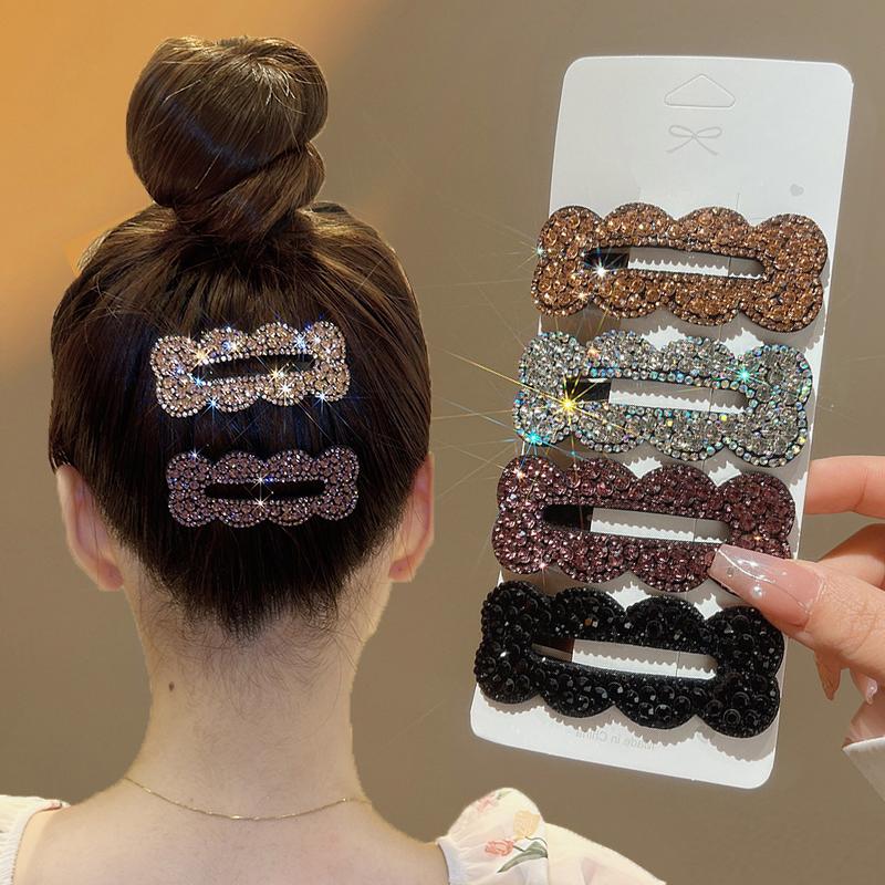 Kẹp Tóc Đính Đá 4 Cái Bộ Kẹp Tóc Sáng Bóng Kẹp BB Thanh Lịch Phụ Kiện Tóc Cho Nữ