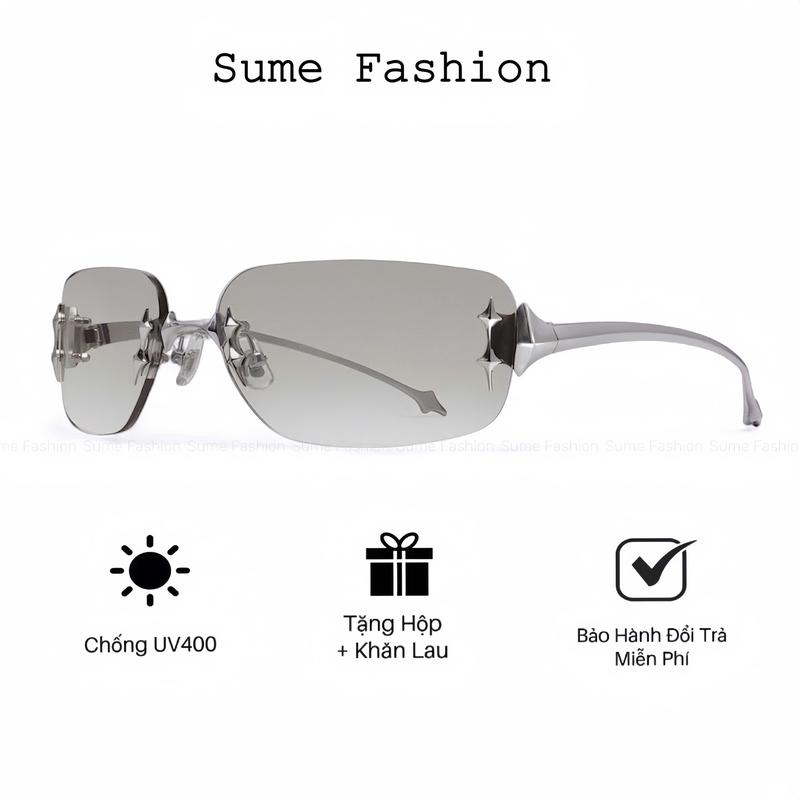 M9 Tặng hộp khăn lau Mắt kính râm nam nữ thời trang Y2K gọng kính mát titan tròng kính không viền chống nắng