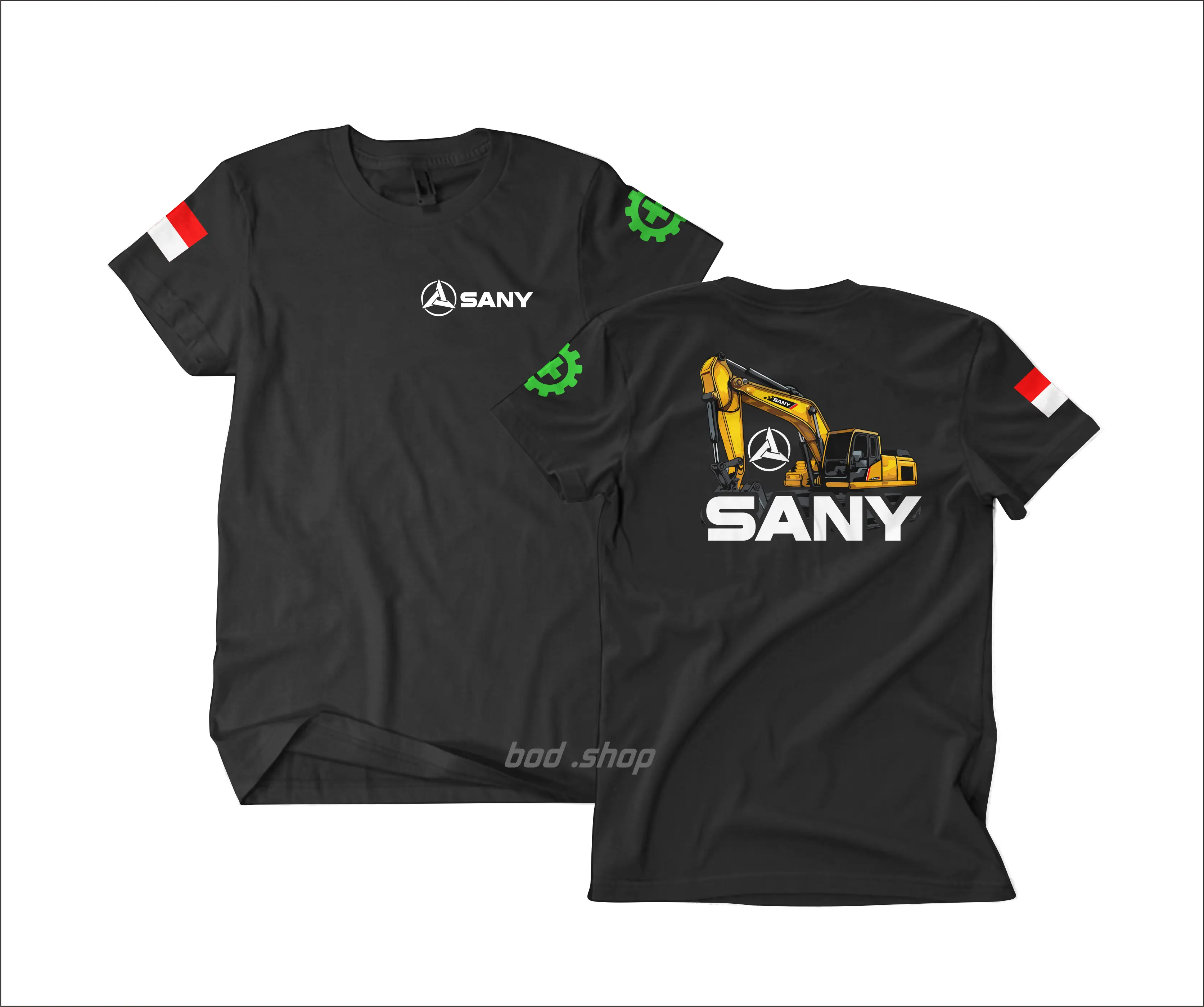 Kaos Excavator Sany Pria Santai Hitam Bulat Combed Katun Pendek