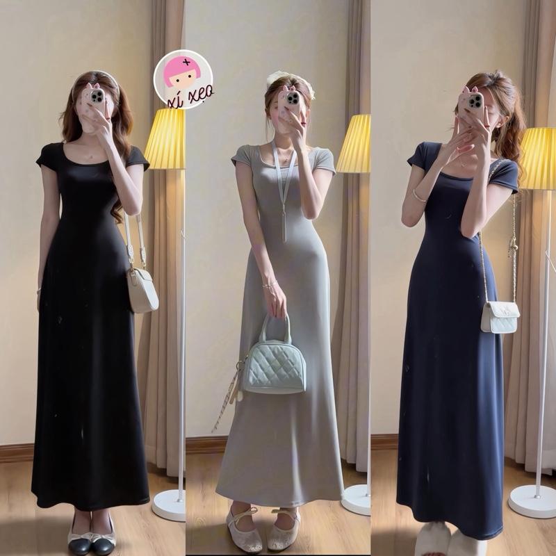  Đầm Body Nữ Tay Ngắn Cổ Vuông Đầm Nữ Dáng Dài xixeoshop - V85 
