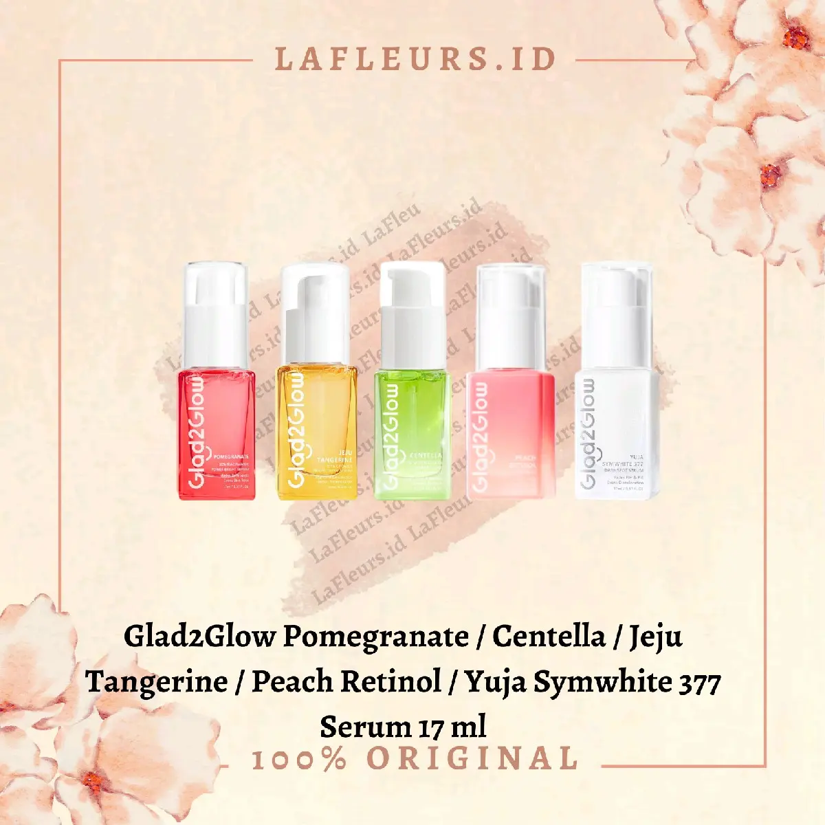 Glad2Glow Serum 17ml Pomegranate 10% Niacinamide Power Bright /Centella 2% Salicylic Acid Power Clear Acne / Jeju Tangerine Vit C Vitamin C Bright Glow / Yuja Symwhite 377 Dark Spot / Peach Retinol / Serum Pencerah flek hitam / Serum jerawat