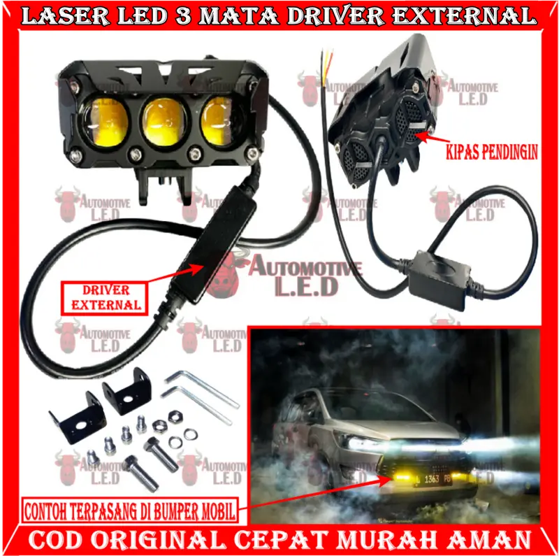 ORIGINAL X-7SEVEN LAMPU TEMBAK TEMBAK LED LASER 3 MATA FOGLAMP LED SUPERBRIGHT 45 WATT | LAMPU FOGLAMP MOBIL MOTOR 0