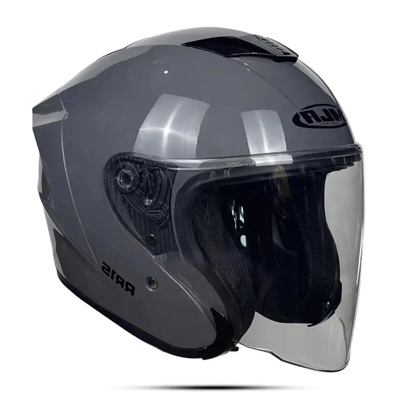 Helm Half Face Mla KAIROZ 2 Solid Grey Glosy Kaca Visor Bening Terbaru Helm Dewasa Pria Wanita SNI - Pelindung Kepala Motor - Motorcycle