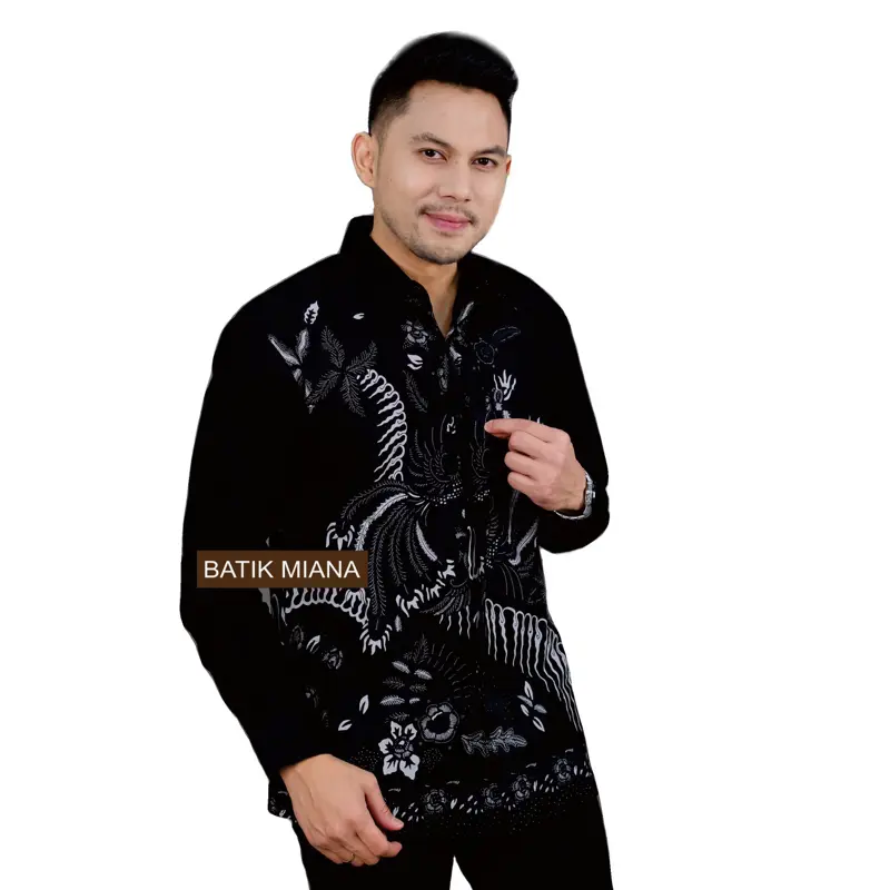 Kemeja Batik Pria NATAWIBAWA HITAM Lengan Panjang SlimFit Katun Halus Berfuring Baju Hem Kancing Dalam Outfit Keren Kondangan Hitam Nyaman