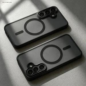 Funda de lujo mate translúcida magnética con carga inalámbrica para Samsung A57, A37, A56, A36, A16, A17, A26, S26 Ultra, S25 FE, S24 Ultra, S23 Ultra; incluye protector de lente. Regalo perfecto para el Día de la Madre.