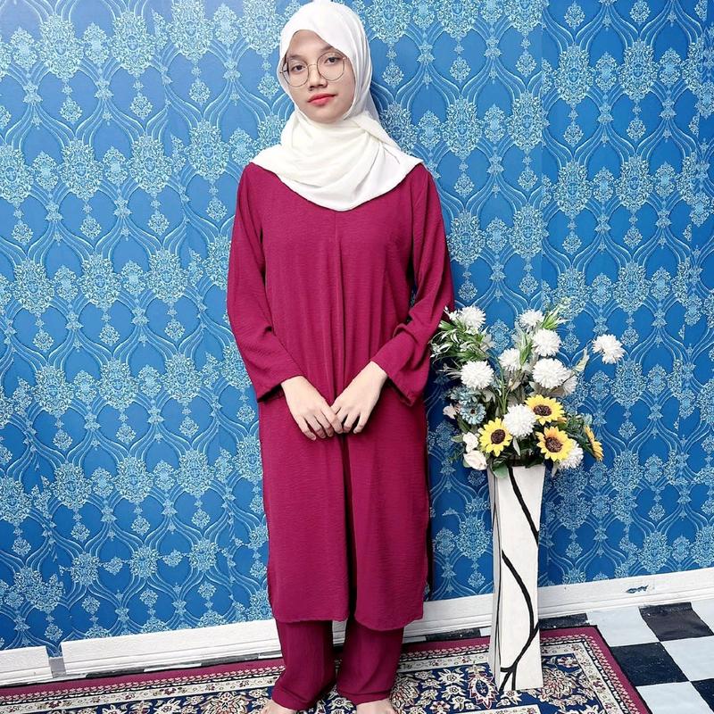 Long CY Suit Set Baju Dan Seluar Muslimah Wanita Clothing Ironless ...