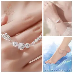 A-007 Set Kalung Gelang Kaki Rumbai Perak Manik Keberuntungan – Gaya Elegan & Kekinian Aksesori Rumbai Perak Wanita – Kalung, Gelang, dan Gelang Kaki Berkilau