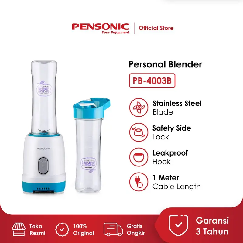 [Exclusive shoptokopedia.lifestyle] PENSONIC Personal Blender Blue BPA Free 2x 600ml Juicer Buah dan Sayur PB-4003B 1