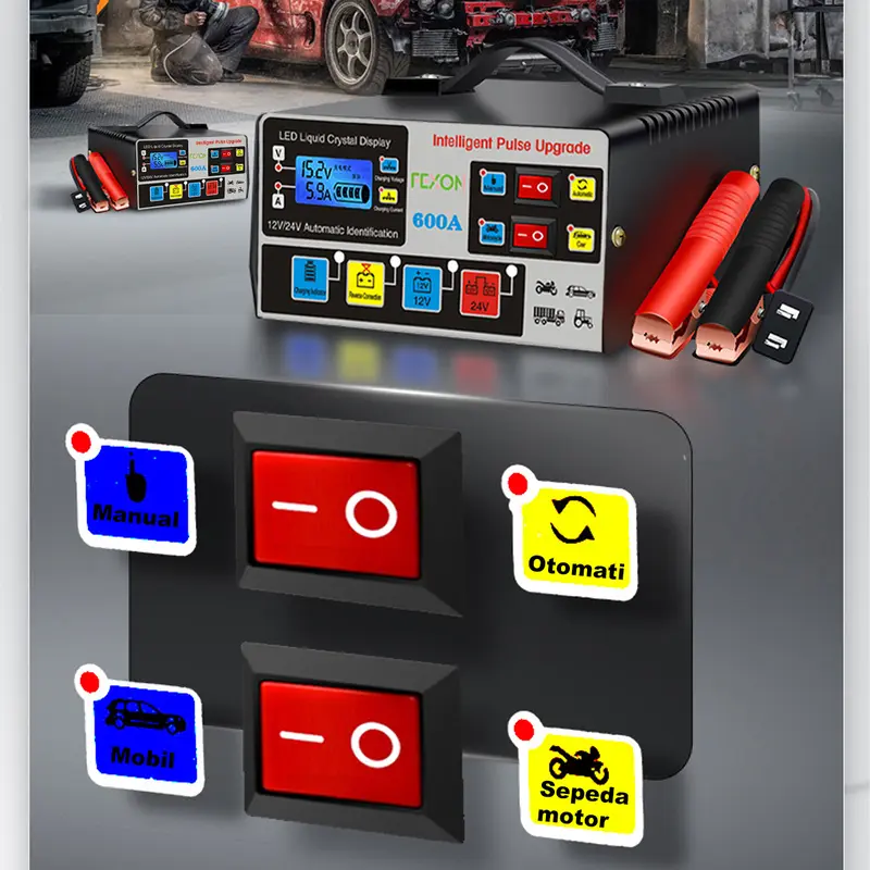 【COD】FEXON Pulsa Frekuensi Tinggi Penyedia Daya Kendaraan Perbaikan Otomatis Pintar 12V24V 600Ah Pengisi Daya Pengisi Daya Aki Mobil Penggantian Mobil Yang Cepat Dan Cerdas 8