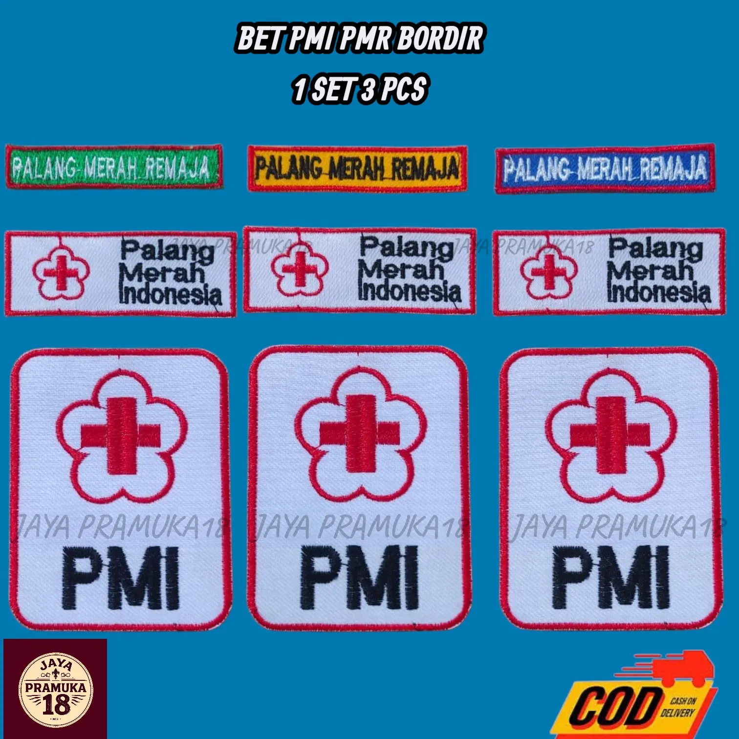 1 Set Atribut Badge Logo PMI PMR Bordir Bed Bet Patch Mula Madya Wira Korps Sukarela Anak Sekolah SD SMP SMA