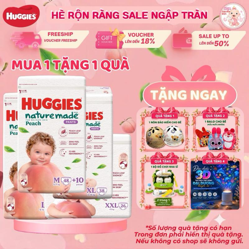 Tã quần Huggies Naturemade Peach M48+10/L44/XL38/XXL26
