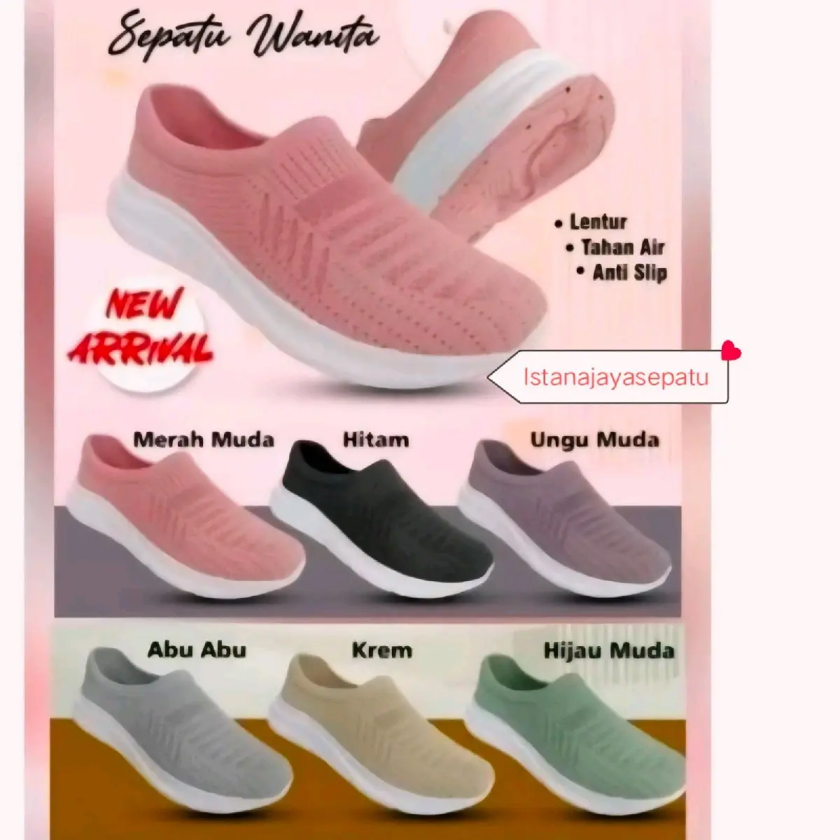 ASL 526 Sepatu Karet Wanita Slip On ATT ASL 526 Berbahan Karet Lentur Berkualitas, Ringan, Tahan Air, Mudah dibersihkan dan Nyaman Banget dipake