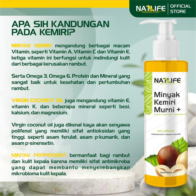 NATLIFE MINYAK KEMIRI BAKAR PLUS (MINYAK KEMIRI + VCO + PEPPERMINT OIL) 100ML 1