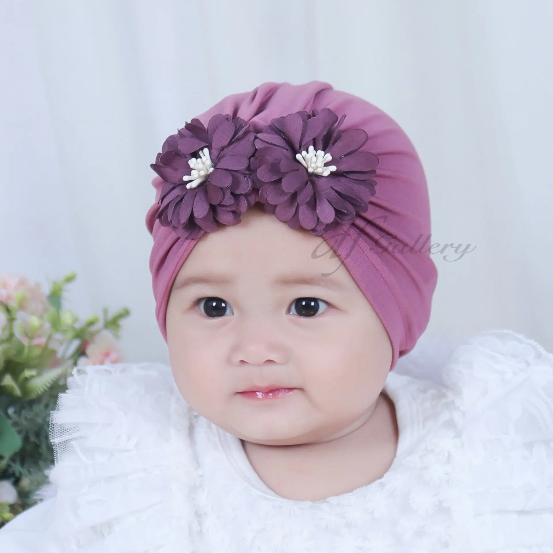 Turban anak MARSYA- turban bayi bandana baby headband nylon usa headwrap aksesoris newborn pita bayi bunga Bunda