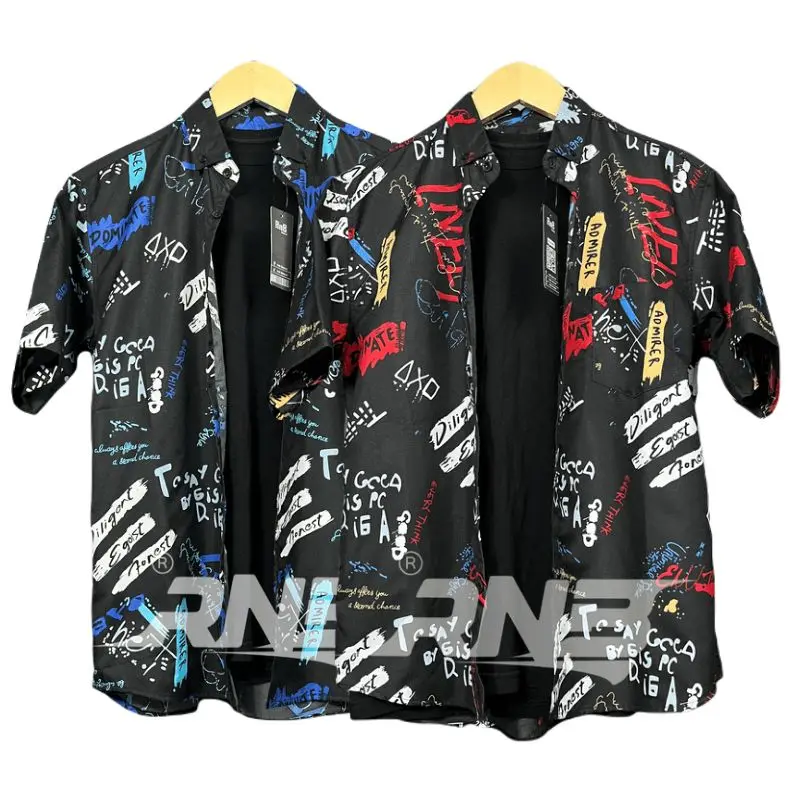 PAKET BAJU MOTIF 2 PCS COD Pendek Pria Katun Keren Nyaman Casual Hitam Putih 2