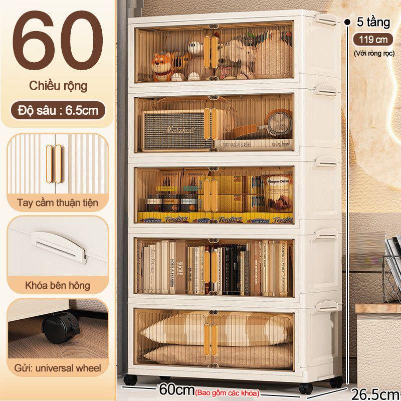  【Rộng 60 Tủ lưu trữ nhiều tầng hộp lưu trữ gấp tủ đựng đồ chơi và đồ dùng linh tinh hộp nhựa có bánh xe tủ quần áo phòng ngủ 