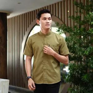 Baju Koko Muslim Pria Elrumi Lengan Pendek Motif Antasena Warna Olive