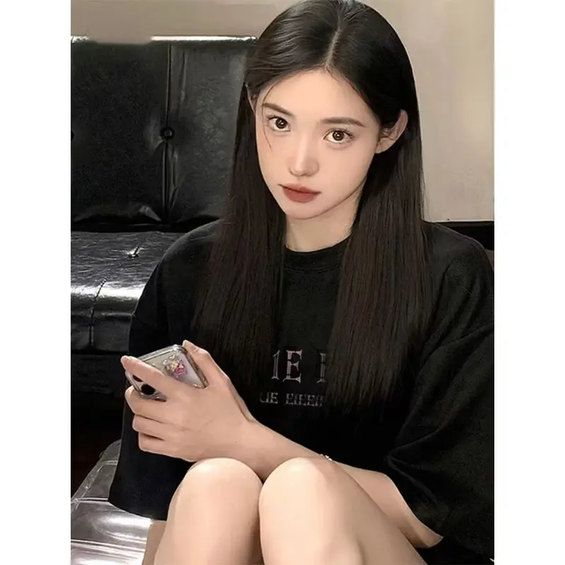 kaos oversize wanita Kaos bermotif kupu-kupu kaos baju kaos oversize baju korean style wanita ootd kaos oversize Atasan Oblong Kaos Lengan Panjang Hitam Dewasa Cewek Katun Santai Polos Distro T-Shirt 6