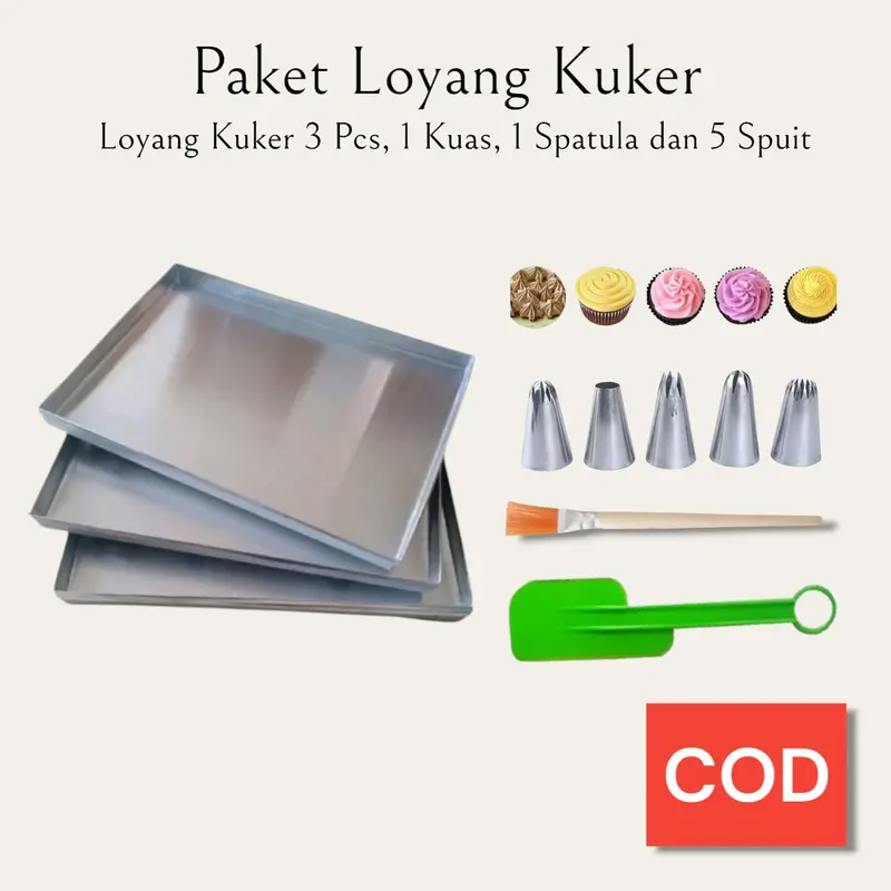 Paket Loyang Kuker / Loyang Kotak / Spatula / Spuit dan Kuas loyang  oven 0