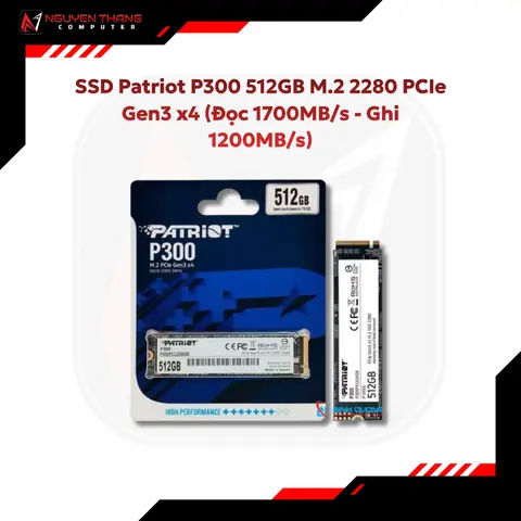 SSD Patriot P300 512GB M.2 2280 PCIe Gen3 x4 (Đọc 1700MB/s - Ghi 1200MB/s)