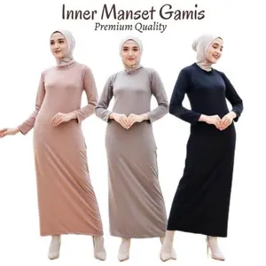 Inner Dres Gamis Manset Lengan Panjang Spandek fit to XXL / Inner Dalaman Kaftan Jumbo / Mangset Panjang Hitam