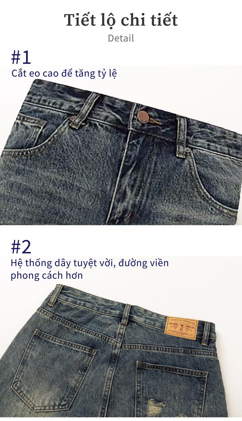 Product Introduction of Quần Thường Ngày Denim Làm Cũ, URSGGON, Phong Cách Cổ Điển Mỹ, Thêu Khâu Ngẫu Nhiên, Ống Loe Siêu Nhỏ Thư Giãn, Dành Cho Nam Và Nữ, Rằn Ri Hoàng Hôn, URS-UG3003 7