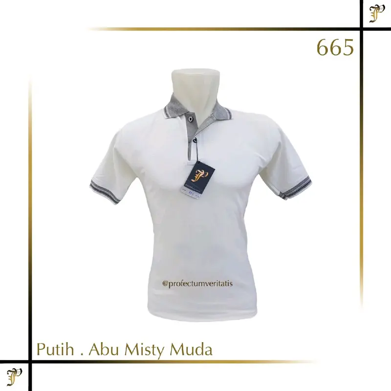 Profectum - Kaos Polo Unisex Lakos Katun Pique Premium Lengan Pendek Kombinasi (Putih /Abu Misti /Abu Silver /Hitam) 1