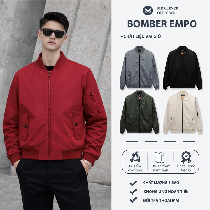 Áo Khoác Bomber EMPO MK CLEVER Áo Khoác Vải Gió Phủ Nano Áo Khoác 3 Lớp Trần Bông Dày Dặn Form Dáng Trẻ Trung Menswear Nam