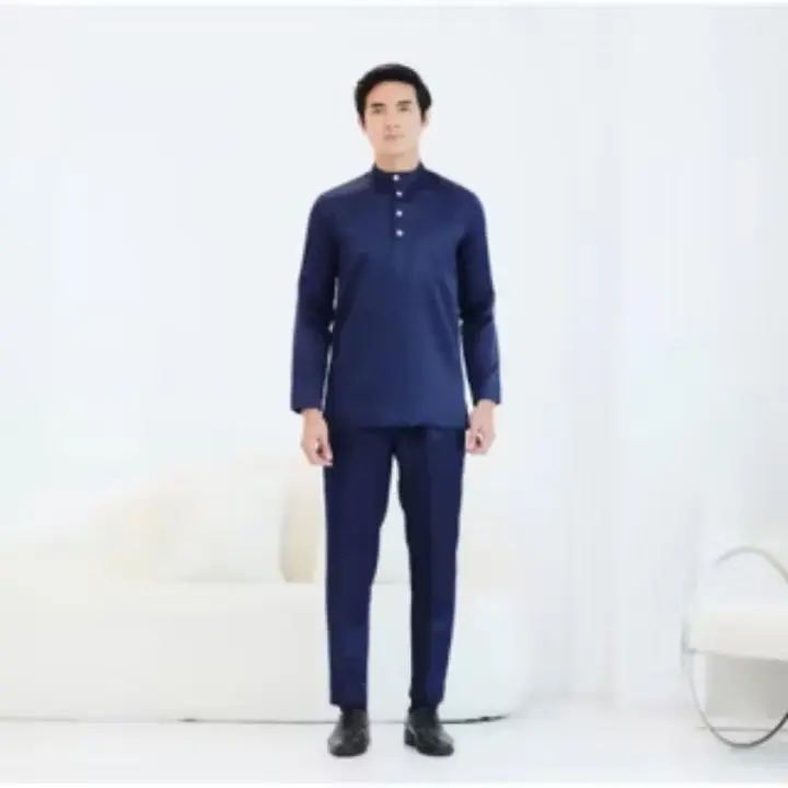 Abbdullah teluk belanga,cekak musang baju melayu pria,baju Malaysia pria,baju couple Koko Muslim Dewasa Panjang Lebaran Kurta Mewah Kancing Cowok Keren Formal Seragam Keluarga,baju couple Lebaran ibu ayah 8