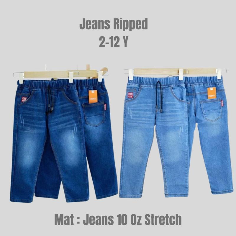 Celana Jeans Anak Panjang Sobek 2-15 Tahun Model Slim Straight - Darkblue/Softblue - Fashion, Anak-Anak Pakaian 1