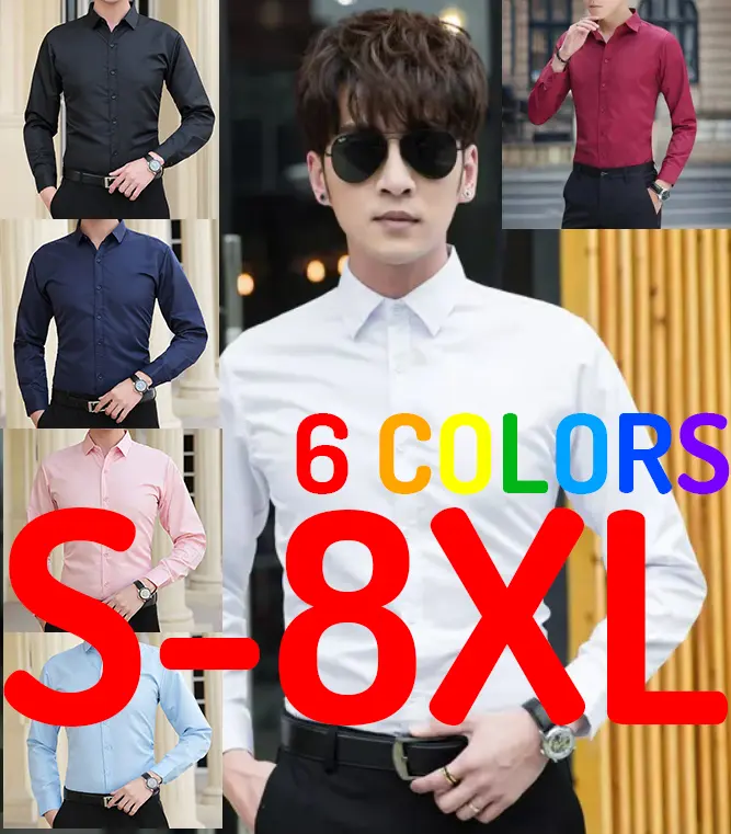 [READY STOCK] Men Formal Office Working Smart Plus Size Slim Fit Long Sleeve Shirt Sizes S - 8XL