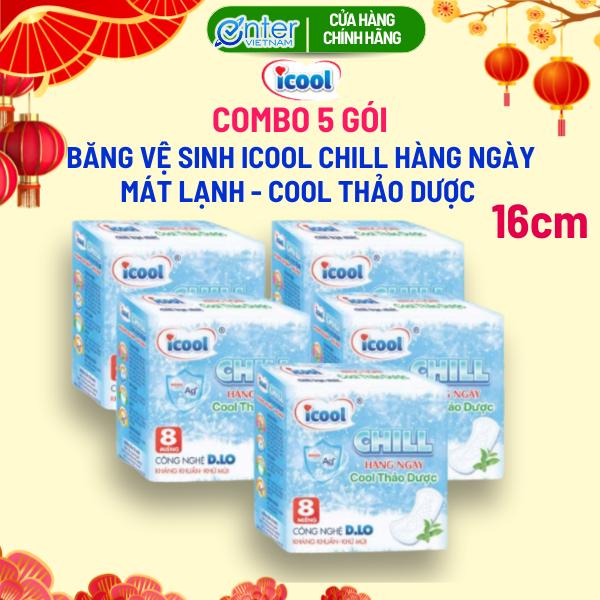   DÙNG CUỐI KỲ KINH  Combo 5 Gói Băng Vệ Sinh Hàng Ngày icool Chill 8 Miếng - BVS 16cm mặt Vải Không Cánh Bạc Hà Mát Lạnh Trà Xanh khử Mùi Tampon Sinh Viên 
