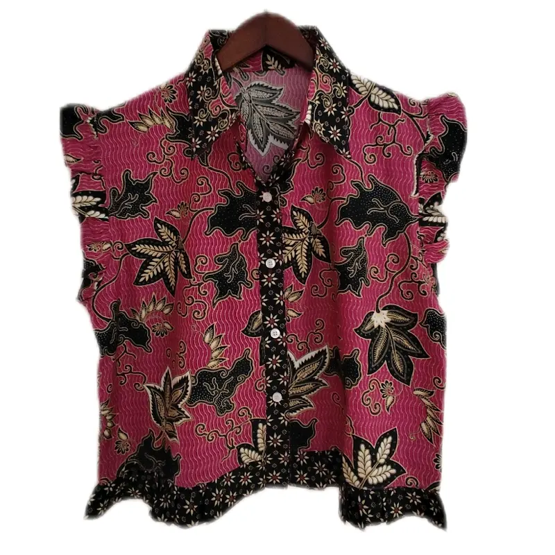 Baju Batik Lengan RUFFLE (LD 98CM) Atasan Wanita Formal Kancing Motif Nyaman baju batik crop blu s blouse 3
