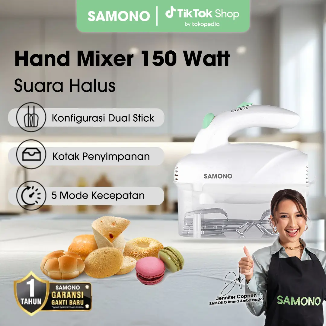 (FLASH 9.9) SAMONO Hand Mixer 150W – 5 Mode Kecepatan, Dual Stick, Plus Kotak Penyimpanan [SW-HM150] Putih  SW-HM200A Mixer Elektrik 200W 5 Kecepatan Dudukan SUS304  120 Watt Mixer dengan 7 Pengaturan Percepatan [SW-HM120A]