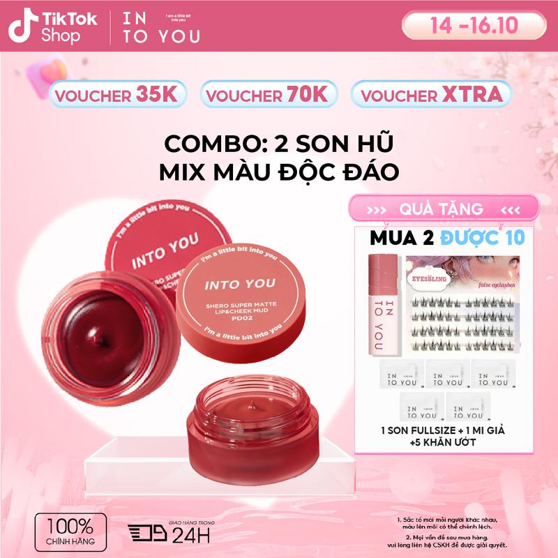 HỜI NHỨT [MUA 1 NHẬN 10~] INTO YOU Combo 2 Son Bùn Hũ SHERO SUPER MATTE Lip&Cheek Mud PD01 PD03 Mịn Lì Dùng Cho Mắt Và Môi Bền Màu Duy Nhất 24-26.9